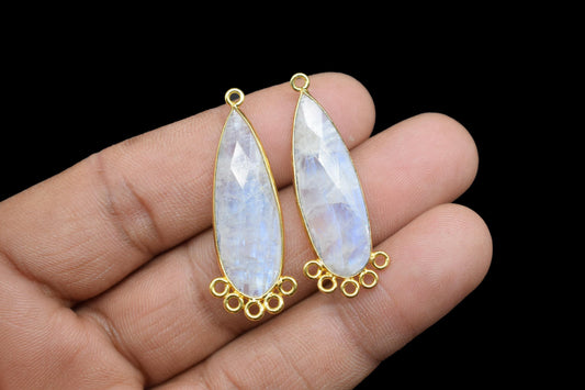Moonstone 10x30mm Teardrop Bezel Charm/Charms Connector/Handmade Jewellery Connectors/Gemstone Brass Component/Women Jewelry/Gift