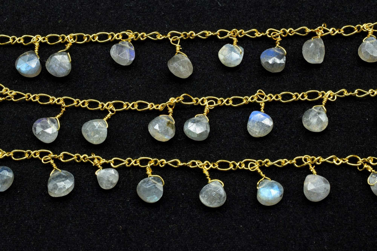 Labradorite 6mm Heart Shape briolette Chain,Labradorite Heart Shape Rosary Chain,Sold By Foot,labradorite briolette beaded chain,labradorite