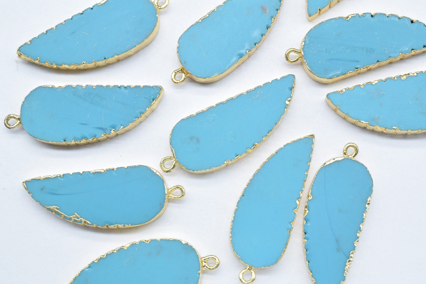 Turquoise Leaf Pendants,Single Bail,Gemstone Angel Wings Pendant Necklace,Turquoise Connectors Jewelry,Handmade Leaf Shape Connectors,Gift