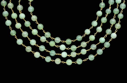 Green Jade Gemstone 6mm Smooth Bead Chain,Green Jade Wire Wrapped Chain Jewelry Making,Green Jade Smooth Round Shape Rosary Handmade Jewelry