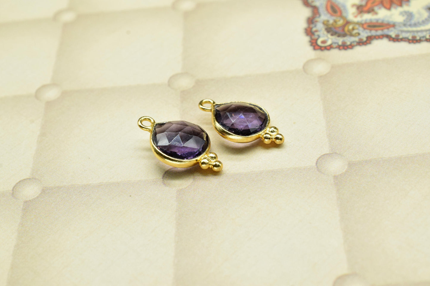 Amethyst Gemstone 10mm Heart Shape connectors,Amethyst Gold Plating charms Pendant Jewelry,Amethyst Gemstone Single bail connector,Gift