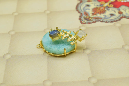 Amazonite Leaf Pendant Charms,Handmade Loop Pendant,Gemstone Rainbow Pendant,Multi Stone Pendant,Designer Pendant,Women Pendant Jewelry Gift