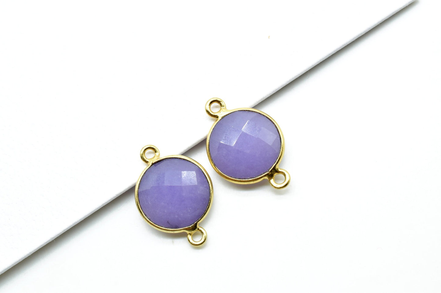 lavender 12mm Round double bail connectors,Brass Gold Plated bezel,lavender Pendant,jewelry supplies, Gold Bezel Trim Edge Faceted Gemstone,
