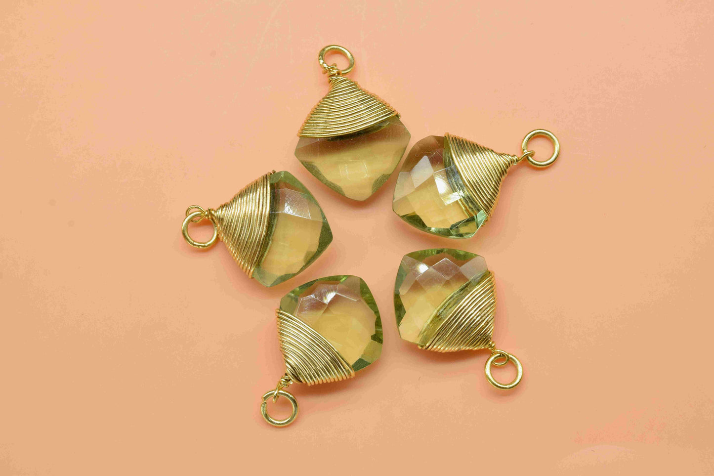 Green Amethyst Square Faceted Connector, Green Gemstone, Wire Wrapped Pendant,Loop Connector,Wire Wrapped Necklace,Green Quartz jewelry,Gift