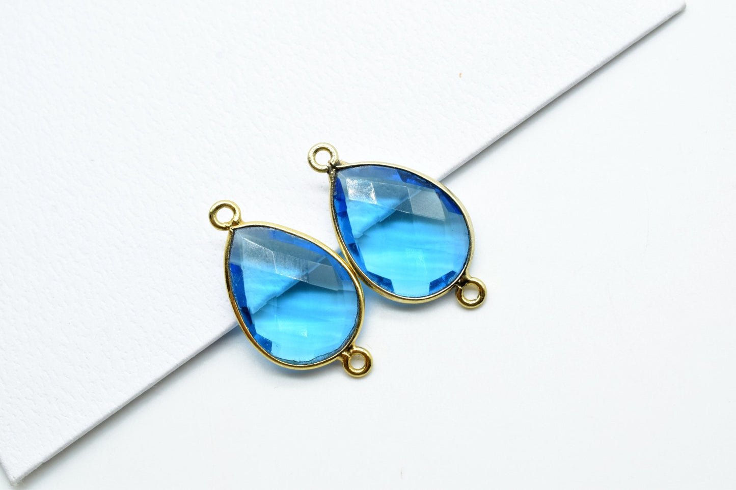London Blue Topaz 13x18mm Pear double bail connectors,Blue Topaz Pendant,Topaz double loop connectors,Blue Topaz charms,Blue topaz bezels