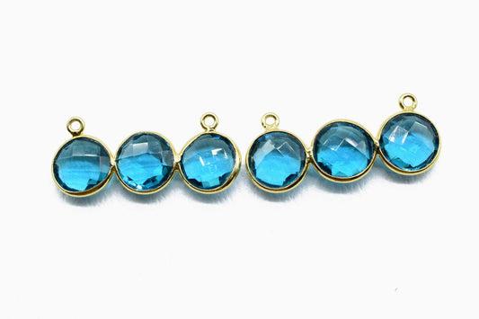 London Blue Topaz Double Bail Pendant,Round Attached Bezel,Blue Topaz Gemstone Component,Blue Topaz Necklace,Pendant Connector,L B T Earring