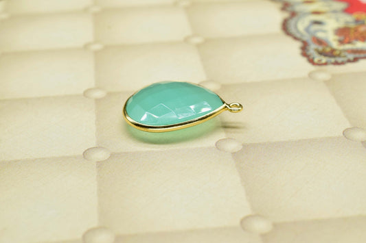 Aqua chalcedony 20mm heart Shape Connector,Aqua chalcedony Findings Connector,Aqua Chalcedony Gold Plating single Bail Pendant Jewelry,Gift