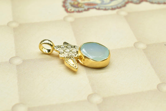 Aqua Chalcedony Designer Pendant,Loop Pendant,Leaf Pendant Charms,Vermeil Pendant Jewelry,Gemstone Pendant,Handmade Carft,small pendant,Gift