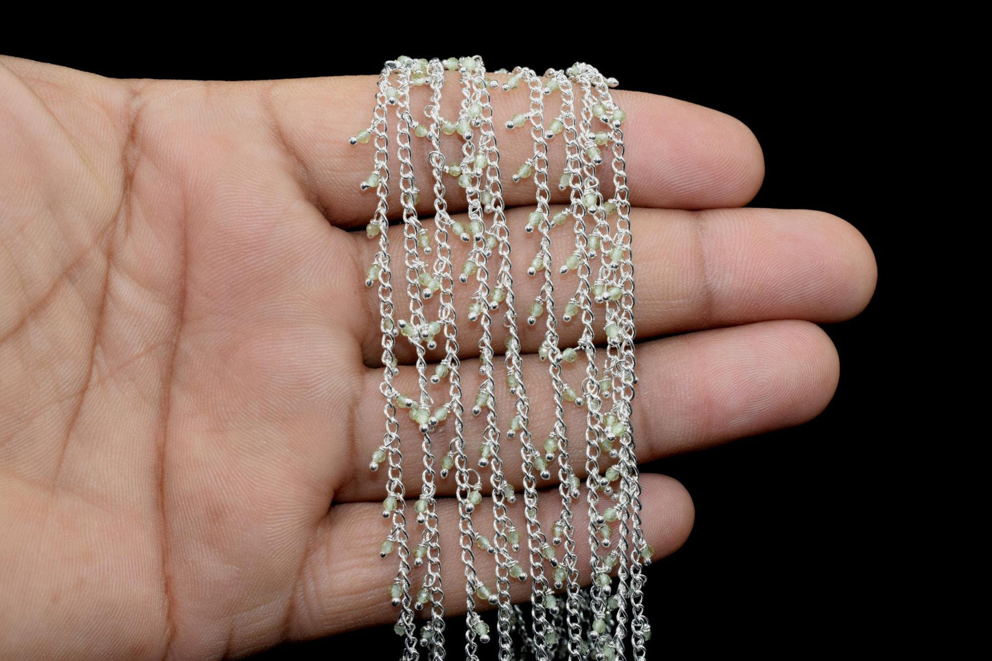2mm Prehnite Rosary Chain,Prehnite Beads wire wrapped chain,Gemstone Beads Rosary Chain,Prehnite Cluster Rosary,Jewelry Craft,Green Rosary