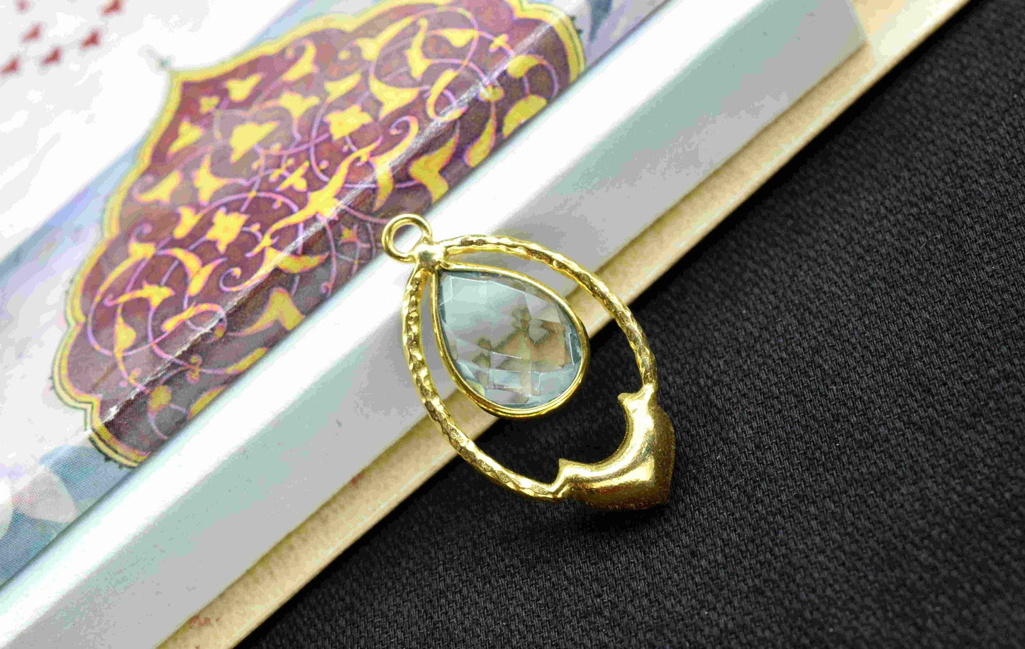 Sky Topaz Pear Shape Pendant , Sky Topaz Quartz   Handmade Pendant , Multi Gemstone Charms , Gold Plated Gemstone Connectors ,B'day Gift