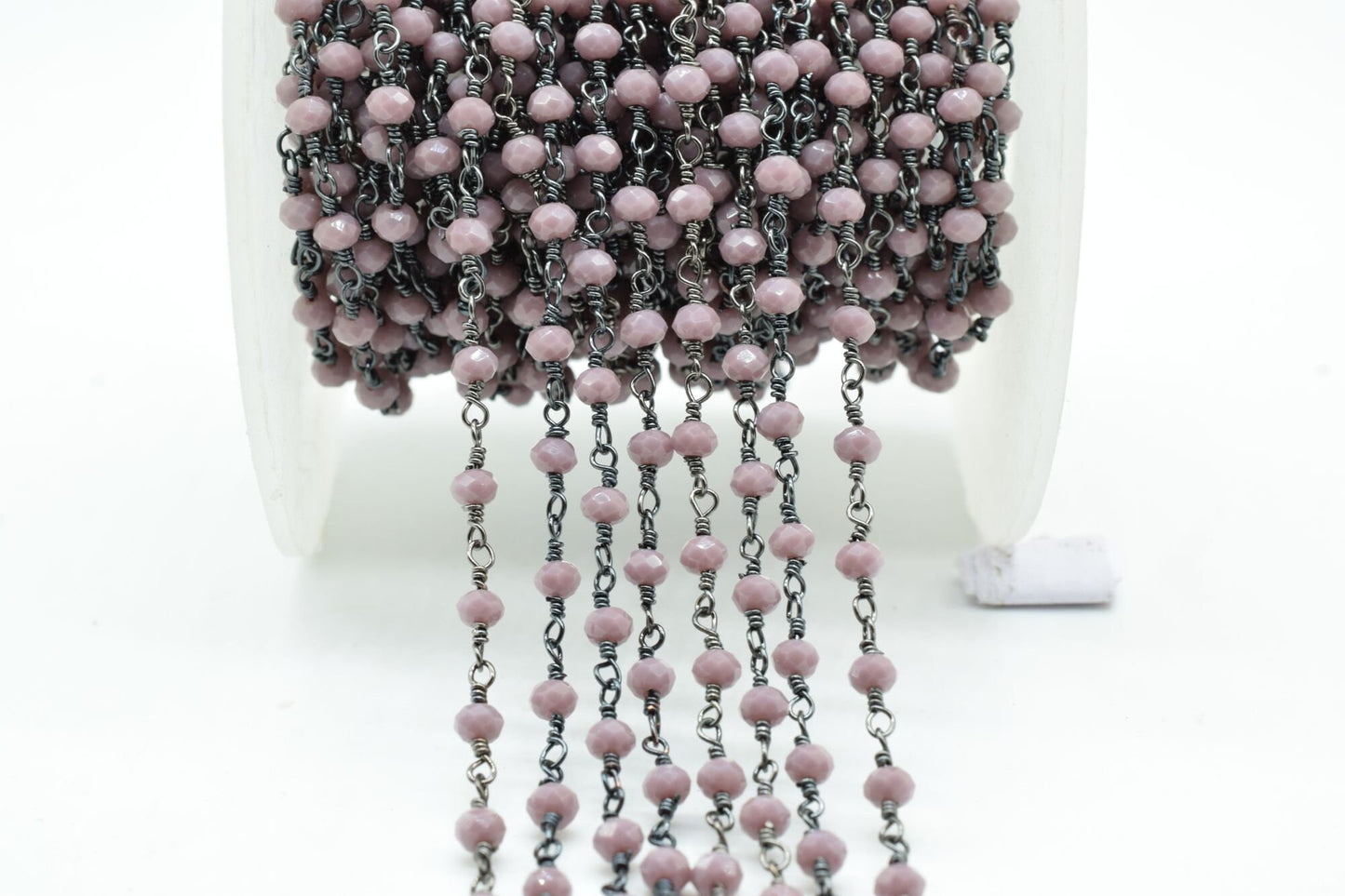 Lavender 3mm Beaded Chain,Lavender Rosary Chains,Lavender Black rhodium Wire Wrap Chain,Lavender Brass chain,Jewelry Making ChainBlack chain