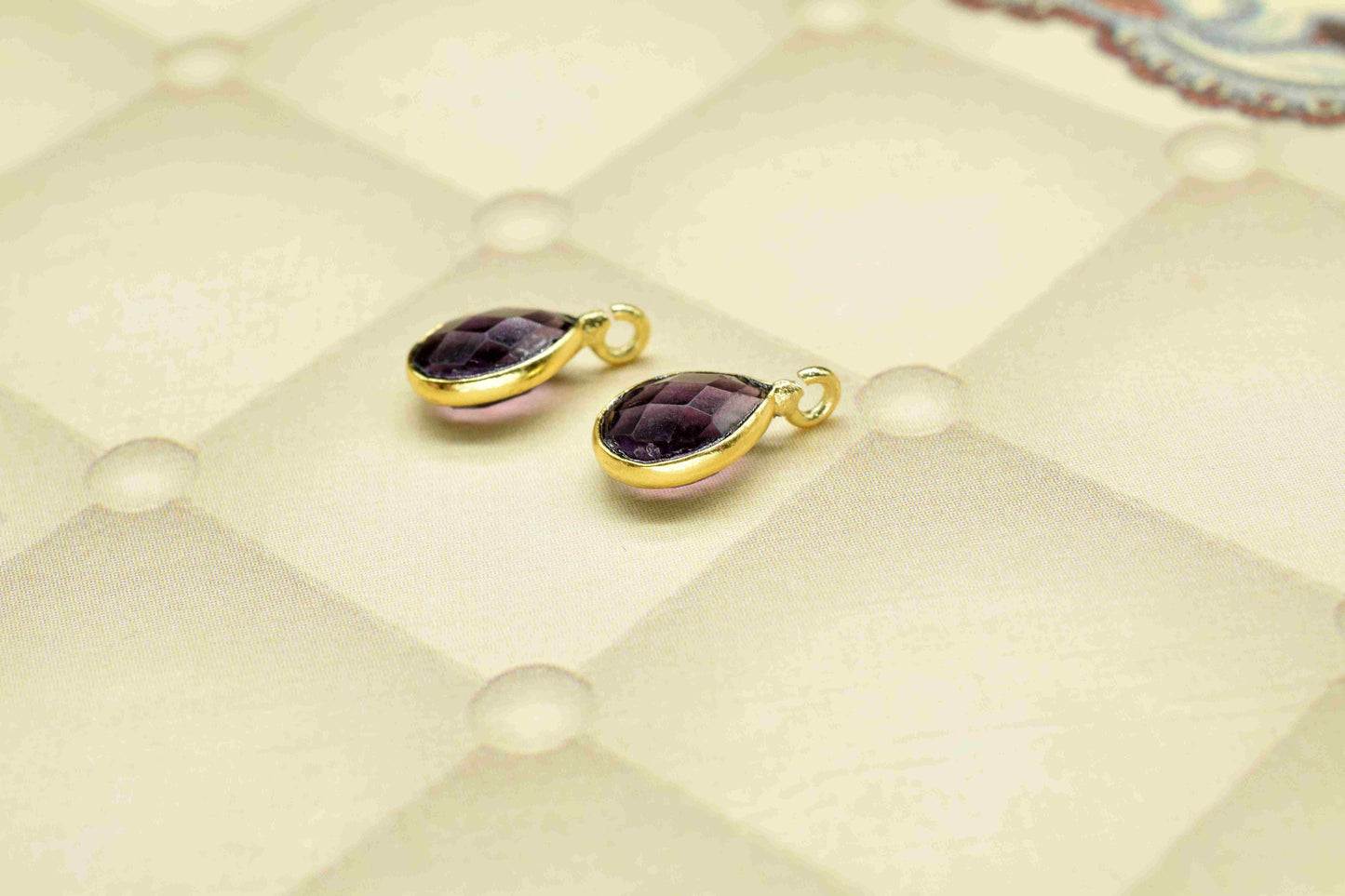 Amethyst 6x8mm Teardrop Earring Connector,Amethyst Studs Component,Single Loop Gemstone Connector,Teardrop Pendant Connector,Jewelry Making