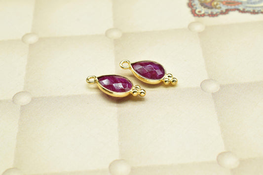 Ruby Faceted beads 7x10mm Pear Shape Connectors,Ruby Charms Gold Plated Link Pendant Jewelry,Ruby Gemstone Handmade Connector Jewelry,Gift