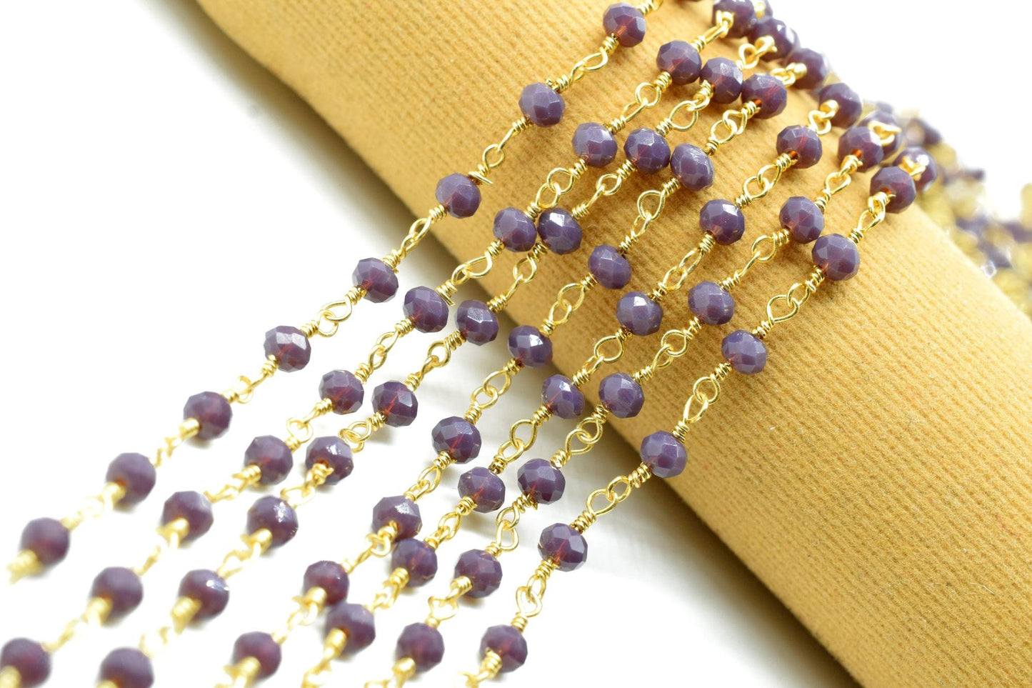 Lavender Gold Plated Rosary Chain,3mm Lavender Faceted Beaded Rosary,Gold Plated Rosary,Rosary Chain By Foot,Bulk Rosary Roll,Wire Wrapped