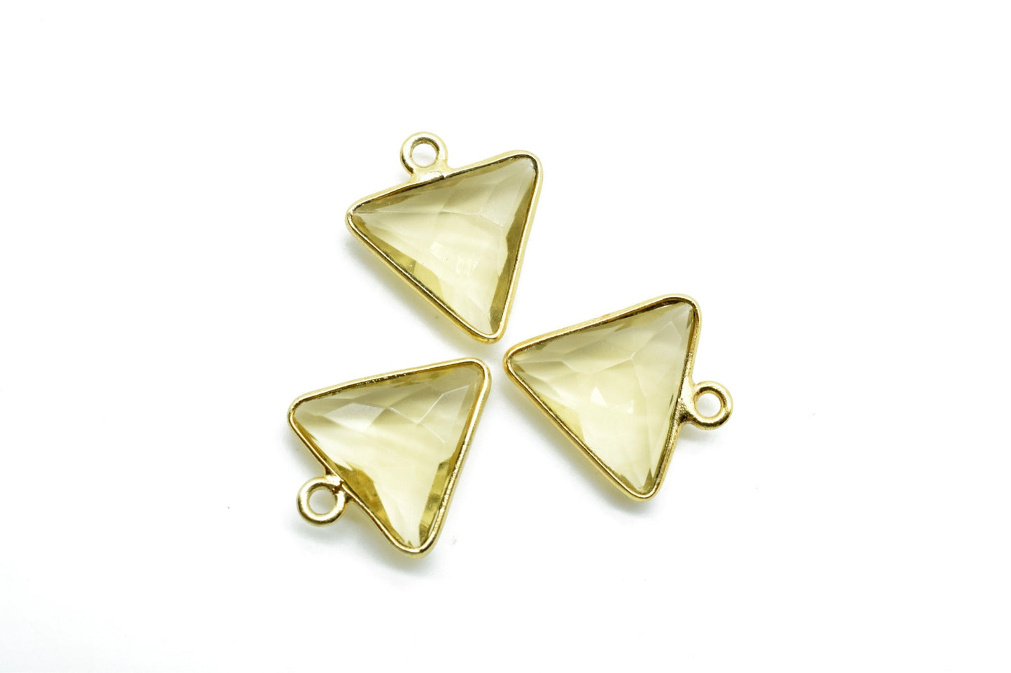 Natural Citrine 12mm Triangle shape single bail connector,Brass Gold Plated bezel,Citrine Pendant,Citrine gold plated bezel,Citrine charms
