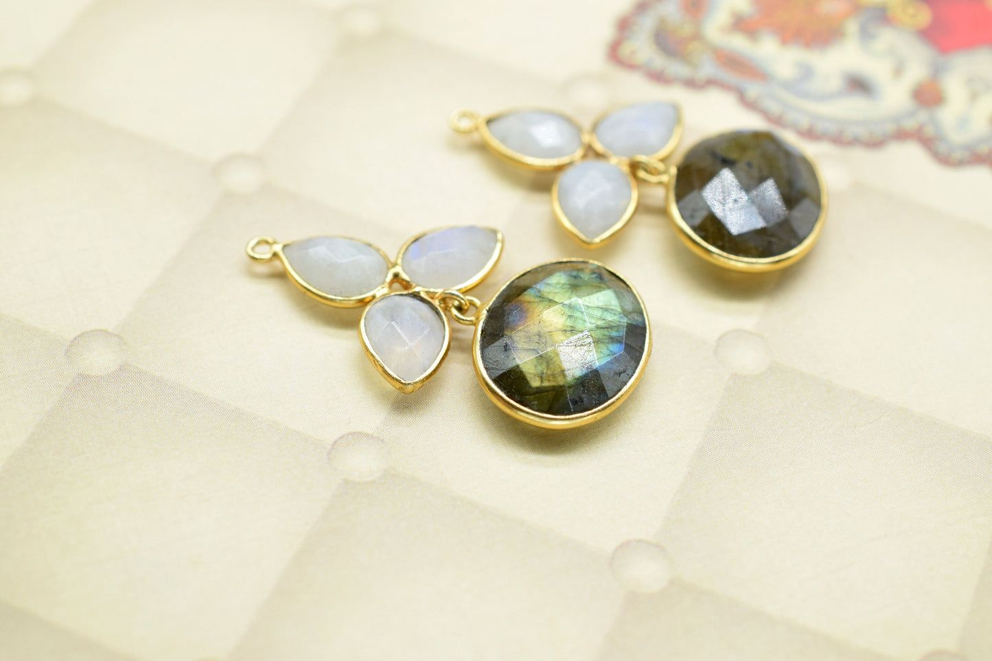 Moonstone Bezel Charms Connector/Bridal Jewlry/Labradorite Jewelry/Jewelry Making Connector/Gold Plated Jewelry/Station Bezel Link Supplies