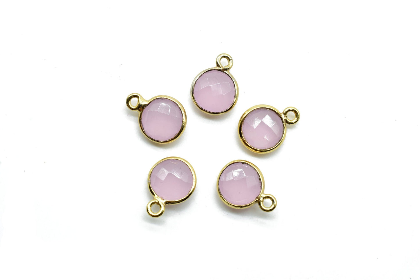Rose Quartz 8mm charm,Rose Quartz Pendant,Rose Quartz Round Gold Plated bezel,Rose Quartz Vermeil Bezel,jewelry making charm,Brass connector