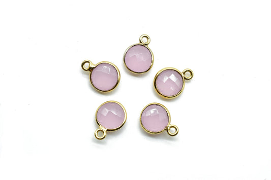 Rose Quartz 8mm charm,Rose Quartz Pendant,Rose Quartz Round Gold Plated bezel,Rose Quartz Vermeil Bezel,jewelry making charm,Brass connector