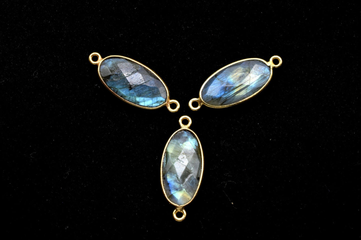 Labradorite 10x20mm Oval shape double bail connectors,Labradorite Bezel link pendant,Labradorite Gold Plated bezel,jewelry making connectors