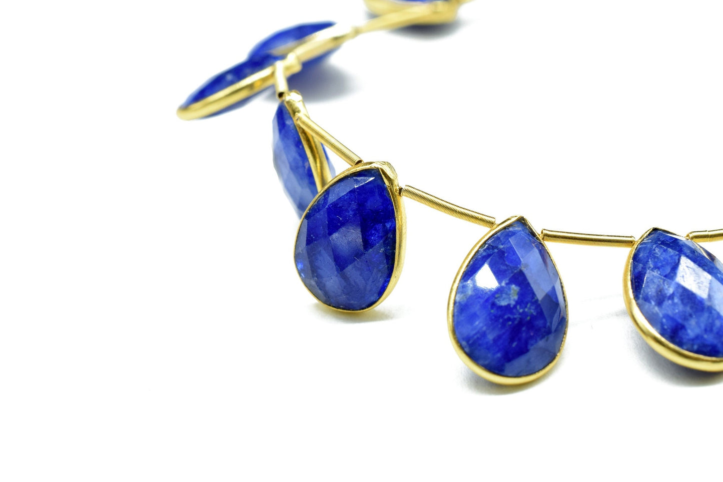 Blue sapphire Faceted  Pear Shape Gold Plated drilled Bezel ,10x14mm pear Charms For Making Jewelry Findings Supply, sapphire charms strands
