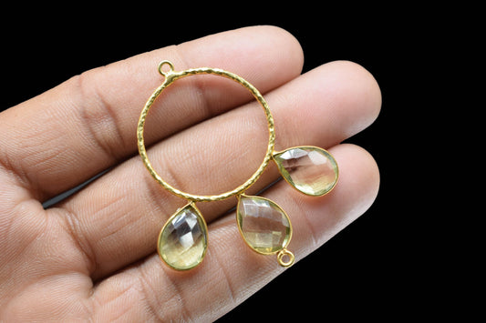 Lemon Quartz Pendant/Gold Plated Jewellery/Connector Jewellery/Yellow Gemstone Jewellery/Brass Connector Jewellery/Double Bail Pendant/Gift