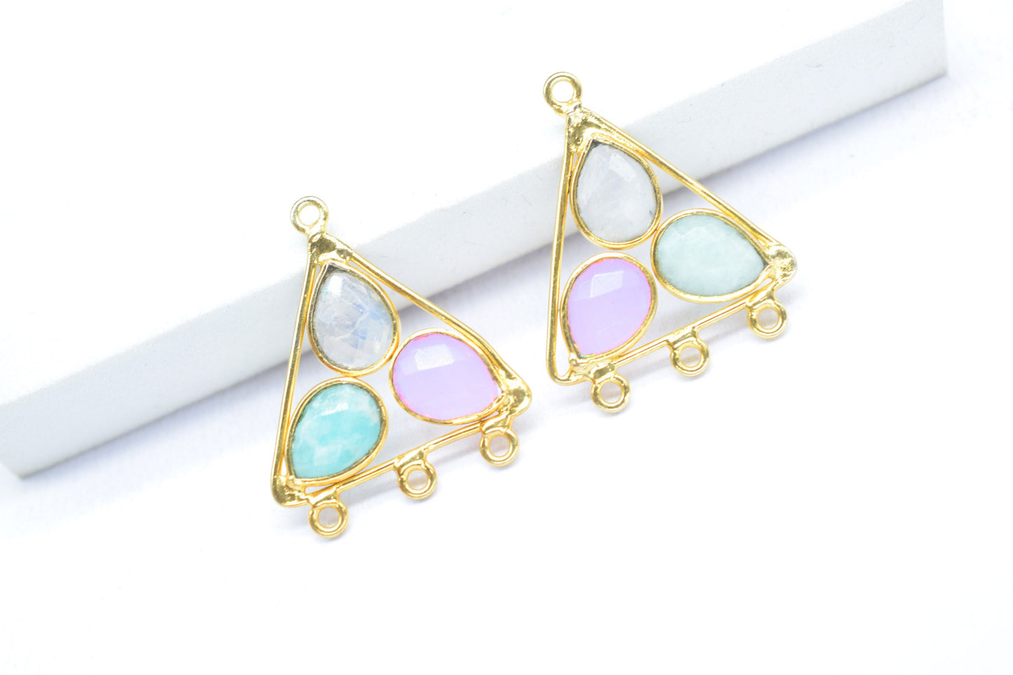 Multi Gemstone Teardrop Faceted Bezel Connector,Handcrafted Gemstone Connector,Multi Gemstone Pendant,Amazonite Pendant,Jewelry Component,