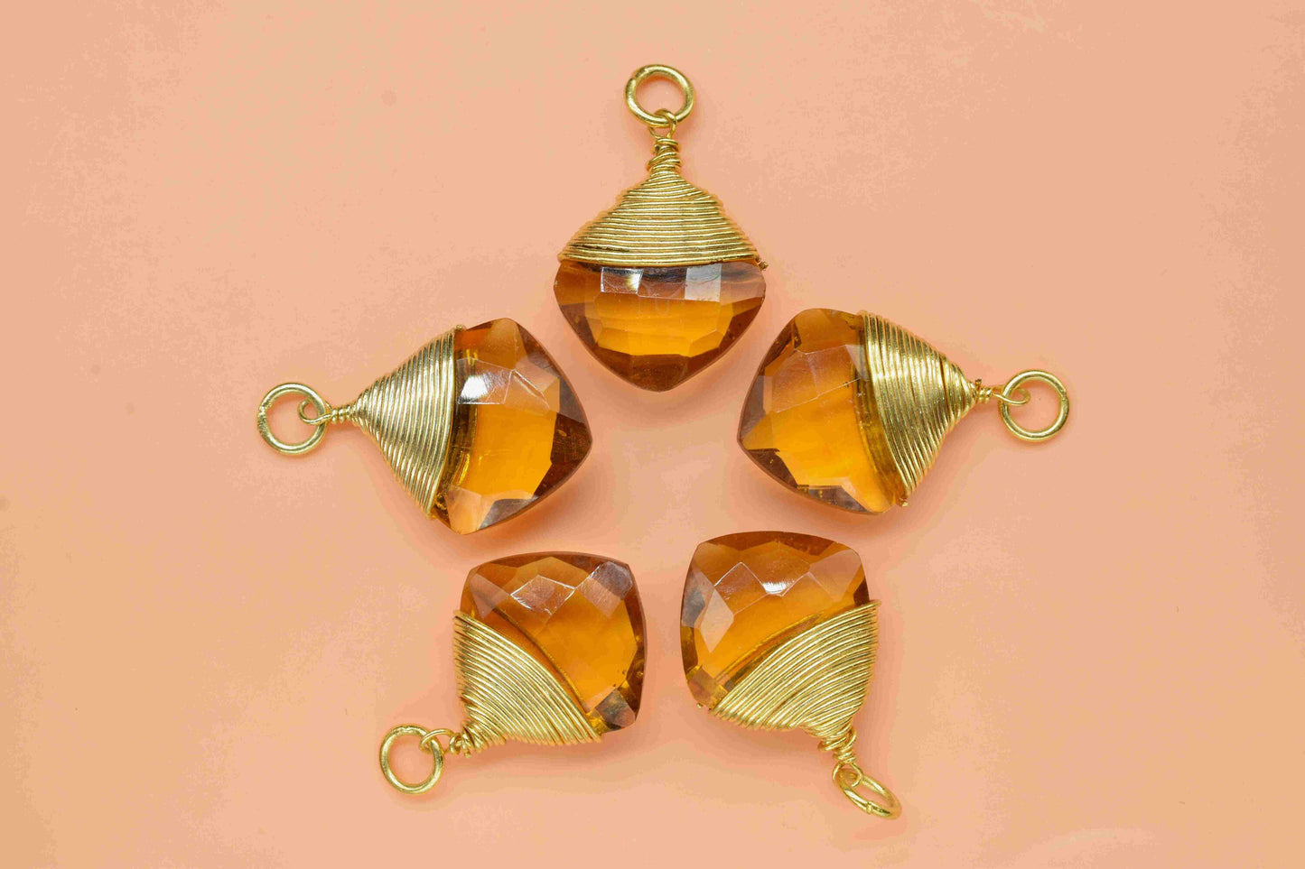 Citrine Wire Wrapped Connectors, Yellow Gemstone Pendant,Loop Connector,Wire Wrapped Necklace,12mm Square Shape Pendant,Citrine jewelry,Gift