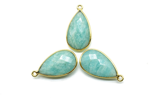 Amazonite 12x20mm Pear shape charm,Checker Board cut Amazonite Pendant,Amazonite charms,Amazonite Pear Briolette,Amazonite single bail charm