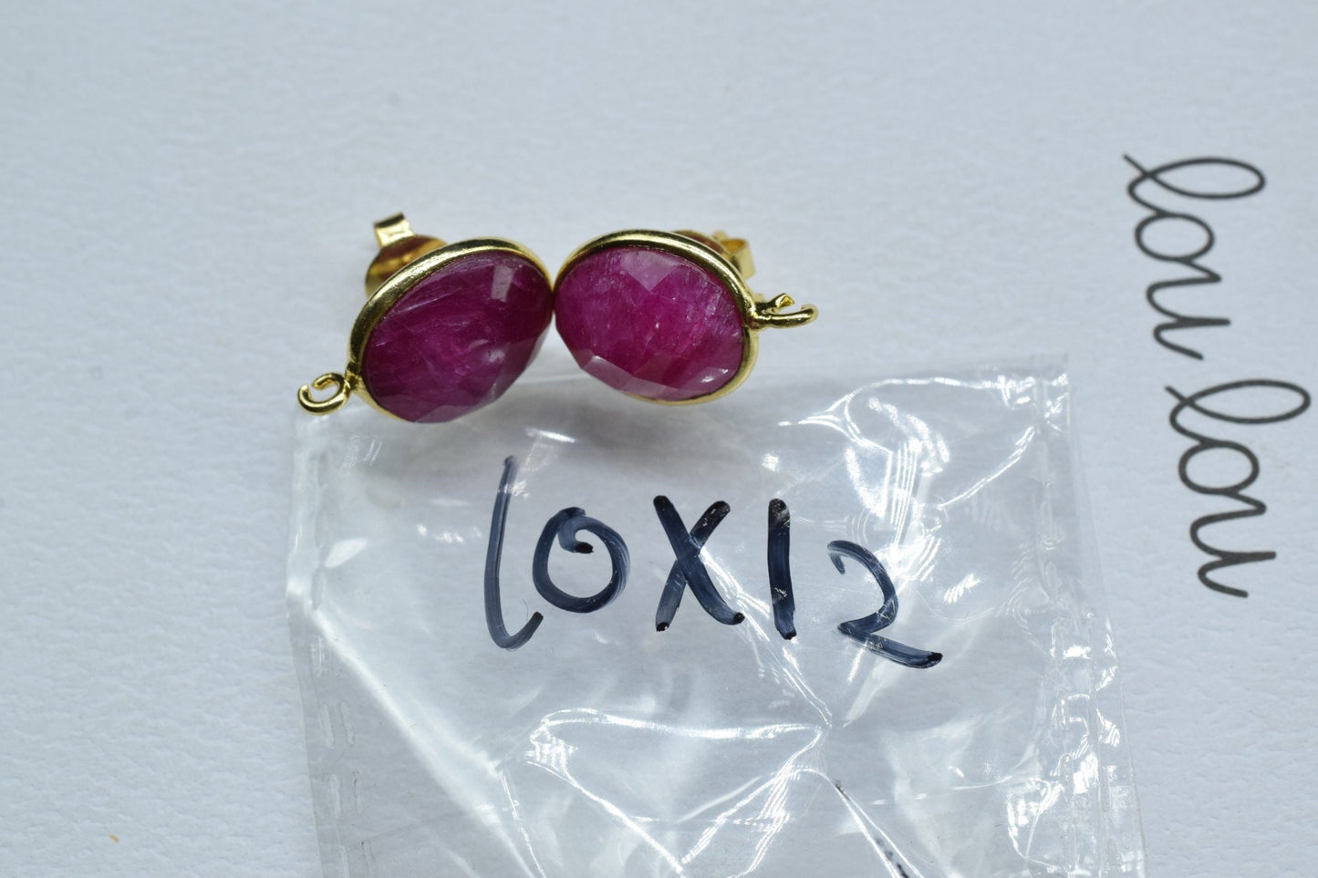 Ruby 10x12mm oval Earring Connector,Jewelry Craft Supplies,Ruby connectors post studs,Gold Plated Earring Connector,Genuine Ruby Connector