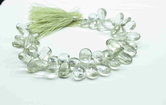 Green Amethyst Beads Strands,Teardrop Shape Necklace,Natural Stone Faceted Briolettes,Handmade Beads jewelry,Station Link,Fine Quality Beads