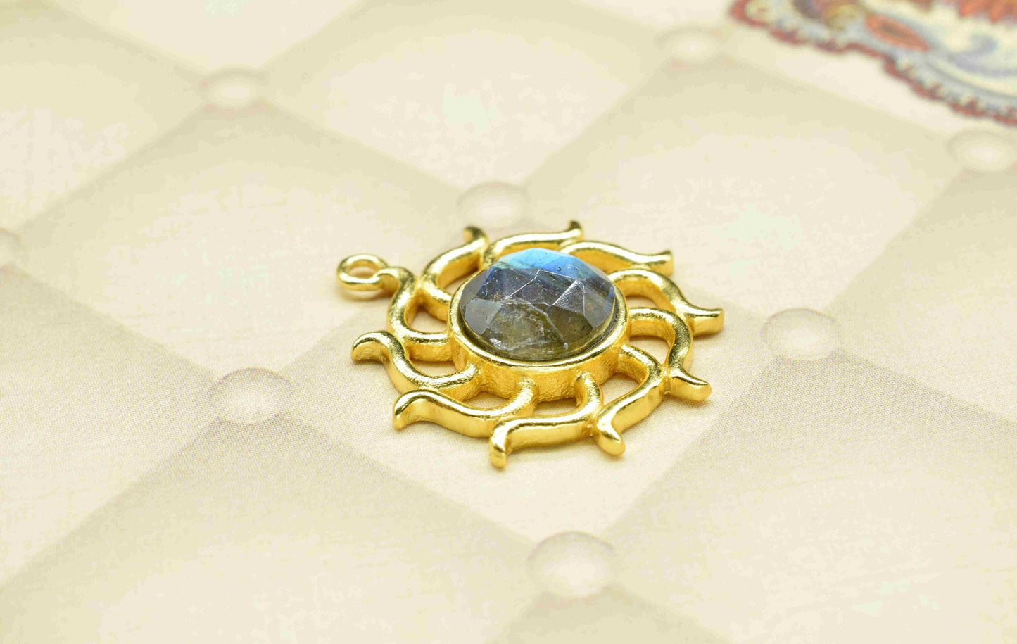 Labradorite Gemstone Component, Single Bail Charm , Labradorite  Connector Pendant , Gold Plated Connectors , Earring Component ,