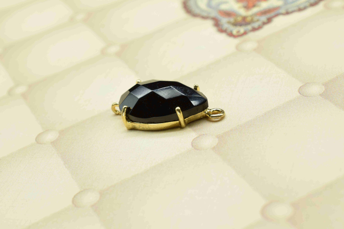 Black Onyx Connector,Black Onyx jewelry,Black Onyx Teardrop Bezel,double bail connector,Handmade Gemstone Bezel,Prong Set Bezel Pendant,Gift
