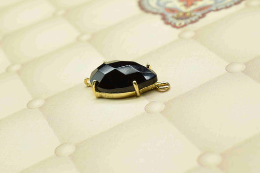 Black Onyx Connector,Black Onyx jewelry,Black Onyx Teardrop Bezel,double bail connector,Handmade Gemstone Bezel,Prong Set Bezel Pendant,Gift