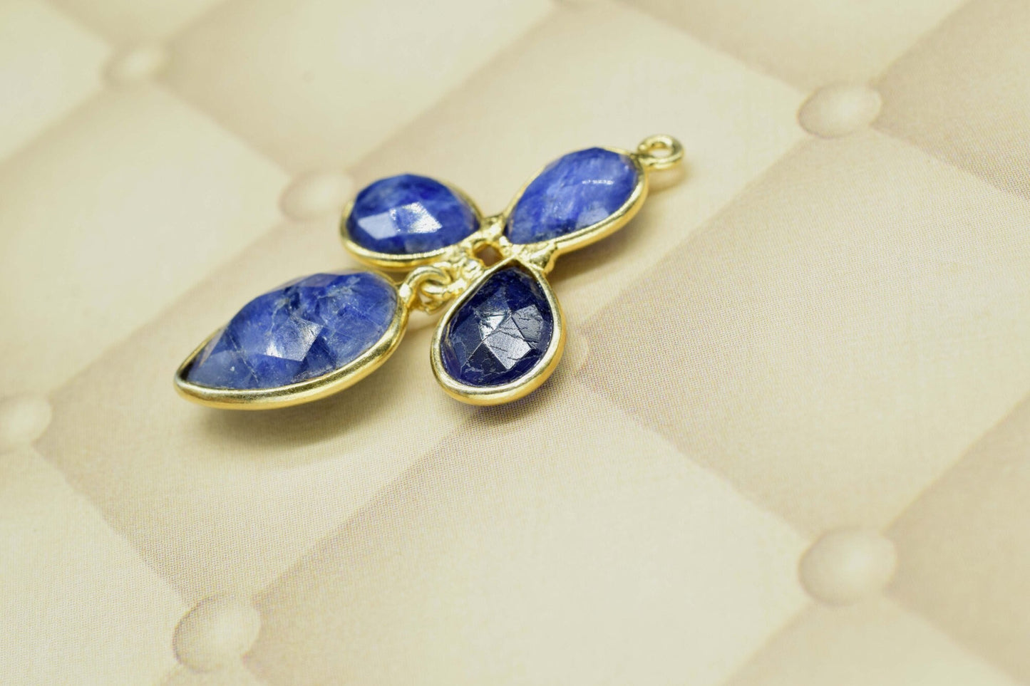 Blue Sapphire Pendant,Faceted Gemstone Pendant,Handmade Pendant,Sapphire Pendant Jewelry,brass gold plated pendant,gemstone,single loop,
