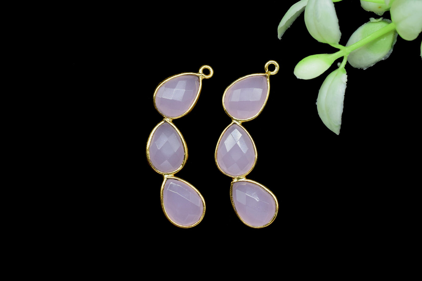 Handmade Pear Beads Connectors,Gemstone Craft Supply,Elegant Finding Beads,Three Stone Jewelry,Station Bezel Link,Components Earrings,Gift