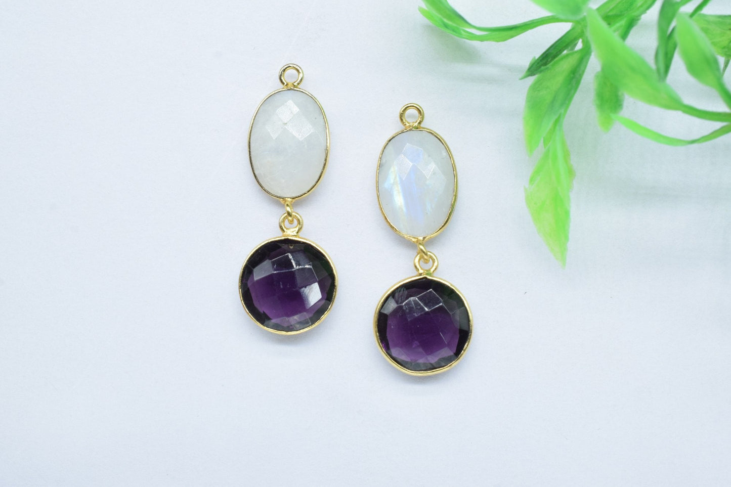 Multi Stone Pendant Charm,Station Bezel Link,Amethyst Pendant Charm,Mixed Gemstone Jewelry,Rainbow Earring Connector,Handmade Connector,Gift