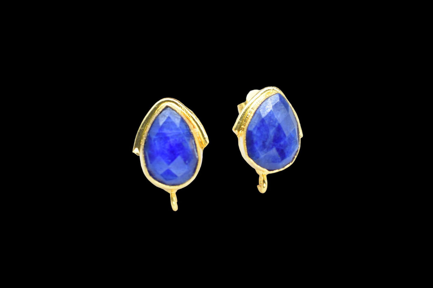 Blue Sapphire Studs Connector/Gold Plated Earring/Handmade Studs/Bezel Set Studs/Teardrop Earring/Women Jewelry/Connector Studs/B'day Gift