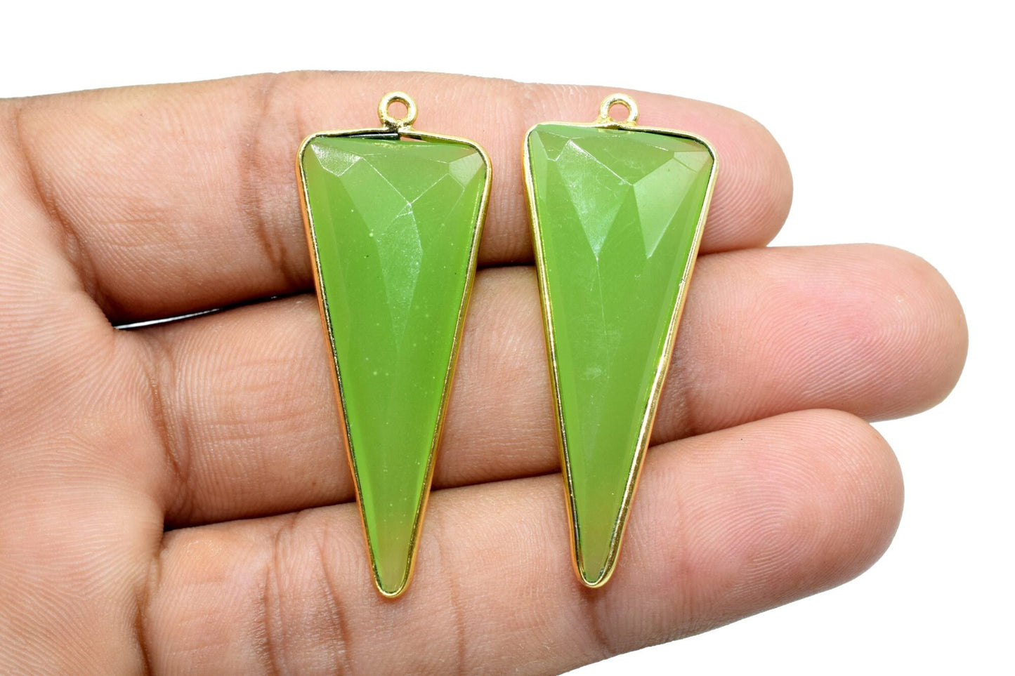 Prehnite 16x38mm Trillion Shape bezel,Gold Plated bezel,Prehnite Connector Bezel Set,Jewelry Making Supplies,Prehnite gold Connectors,charms