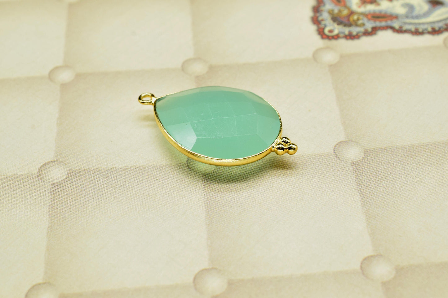 Aqua Chalcedony 18x23mm Pear Shape Gold Plating Bezel,Aqua chalcedony Single Bail Charms Jewelry,Aqua Chalcedony Faceted Bezels Charms,Gift