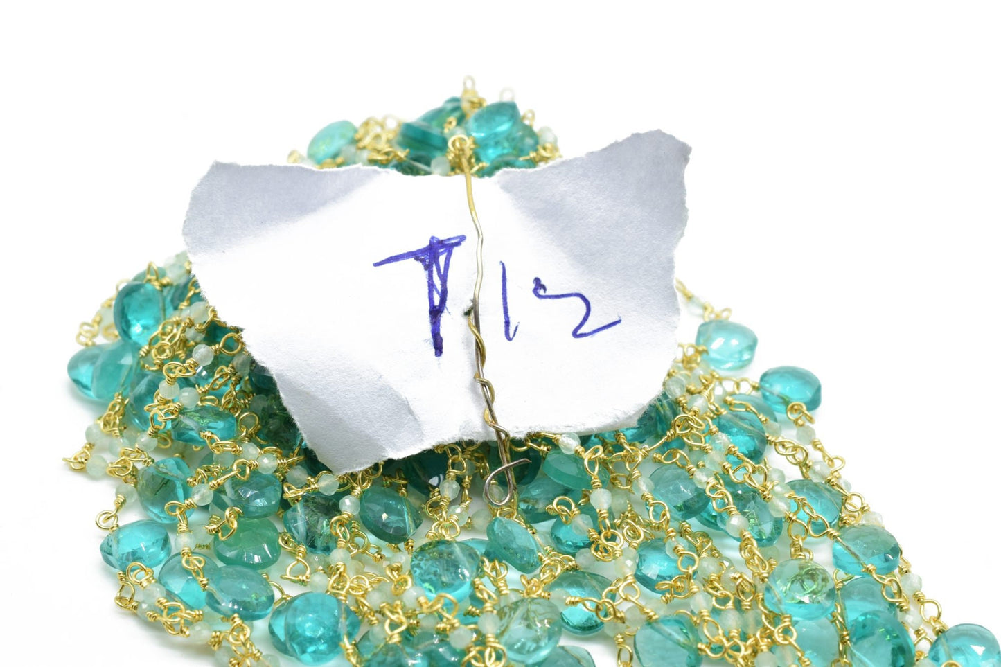 Aqua chalcedony,Apatite 2mm Beaded & Heart shape Chain,Beaded Wire Wrapped Gemstone Beads,Faceted Rosary Chain,Gemstone rosary style chains