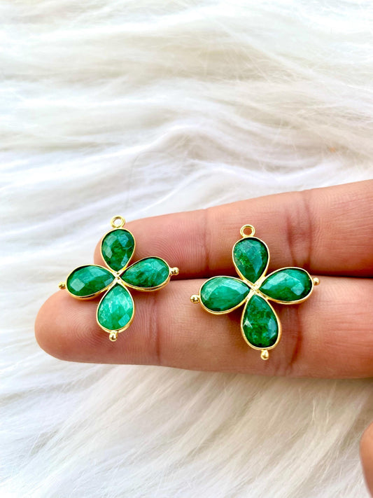 Emerald Teardrop Pendant,jewelry Component,Emerald Teardrop Bezel connector,Emerald Bracelet Charms,Double Bail connectors,B'Gifts,P122