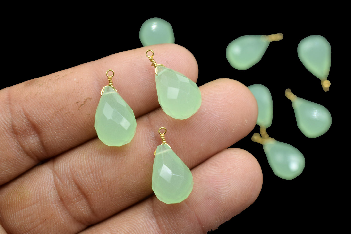 prehnite 10x14mm Faceted Drops,prehnite Wire Wrapped Gemstone Connector ,prehnite dainty Pendant,prehnite Connector Charms,prehnite Teardrop