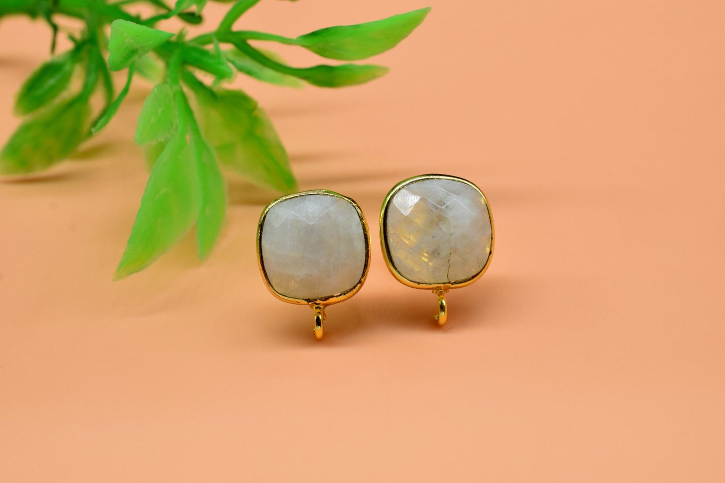 Moonstone 10mm Cushion Earring Connector,Jewelry Making Supplies,Moonstone connectors post stud,DIY Jewelry, Cushion Stud Connector,Finding