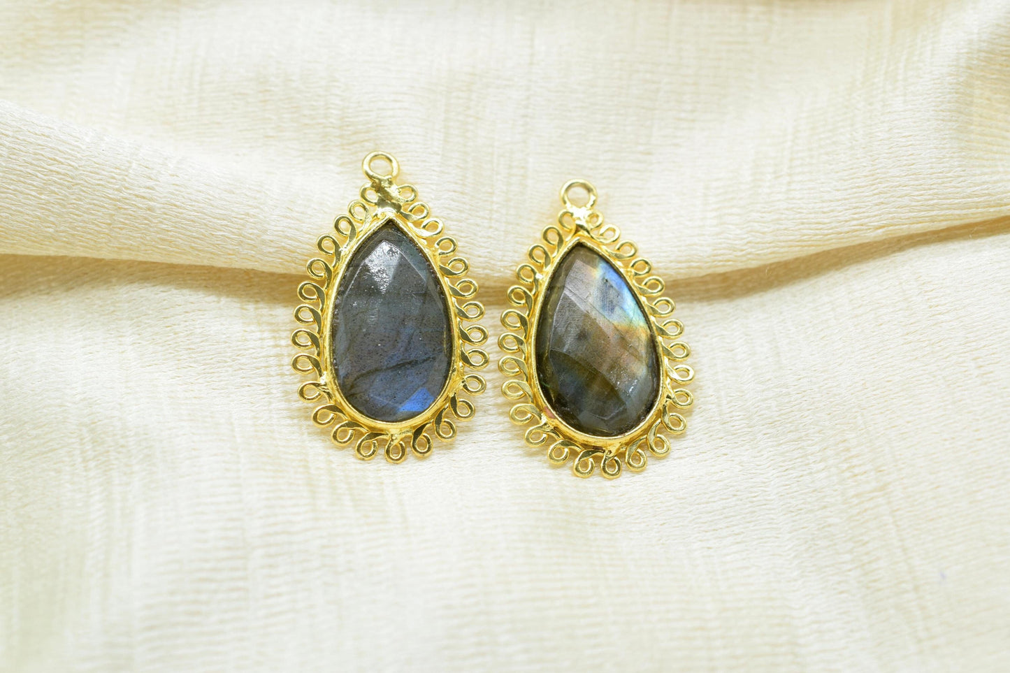 Labradorite 12x20mm Teardrop Bezel Charms,Gemstone Brass Component,Wholesale Jewelry,Single Bail Pendant,Handmade Jewellery Connectors,Gift