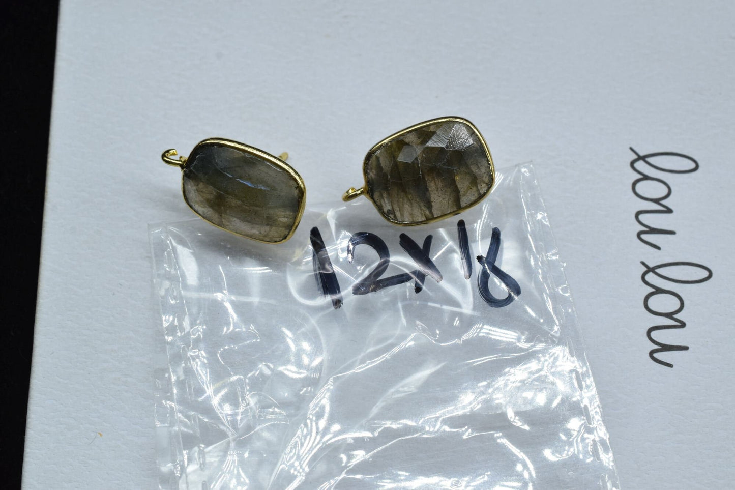 Labradorite 12x16mm rectangle Earring Connector,Jewelry Making,Sapphire Connector post stud,Gold Plated Earring Connector,Rectangle Studs