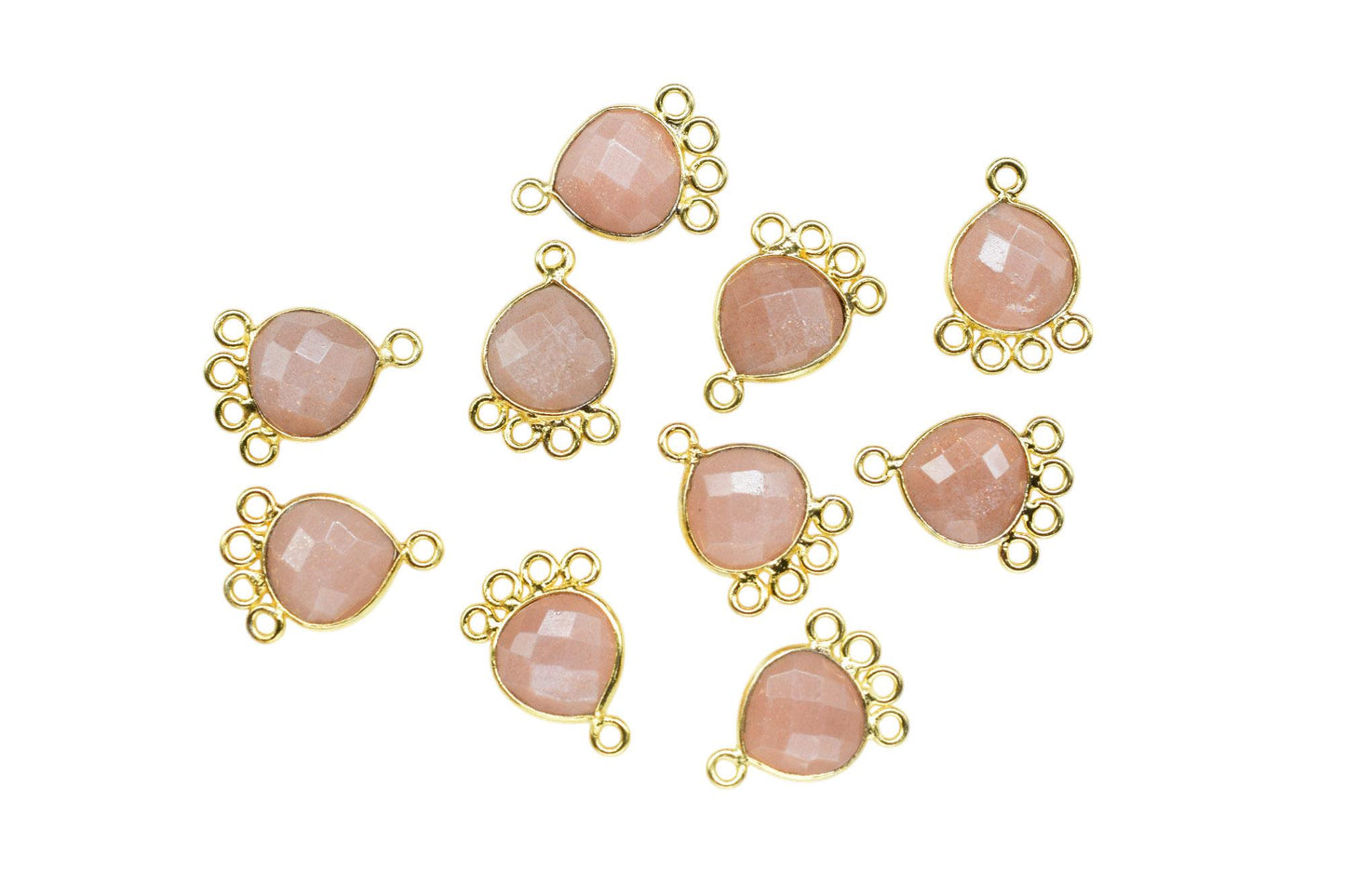 Peach Moonstone Heart Shape Pendant/Gold Plated Charms Jewelry/Handmade Connector Jewelry/Connector Charms/Station Bezel Link Supplies/ Gift