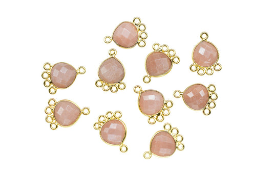 Peach Moonstone Heart Shape Pendant/Gold Plated Charms Jewelry/Handmade Connector Jewelry/Connector Charms/Station Bezel Link Supplies/ Gift