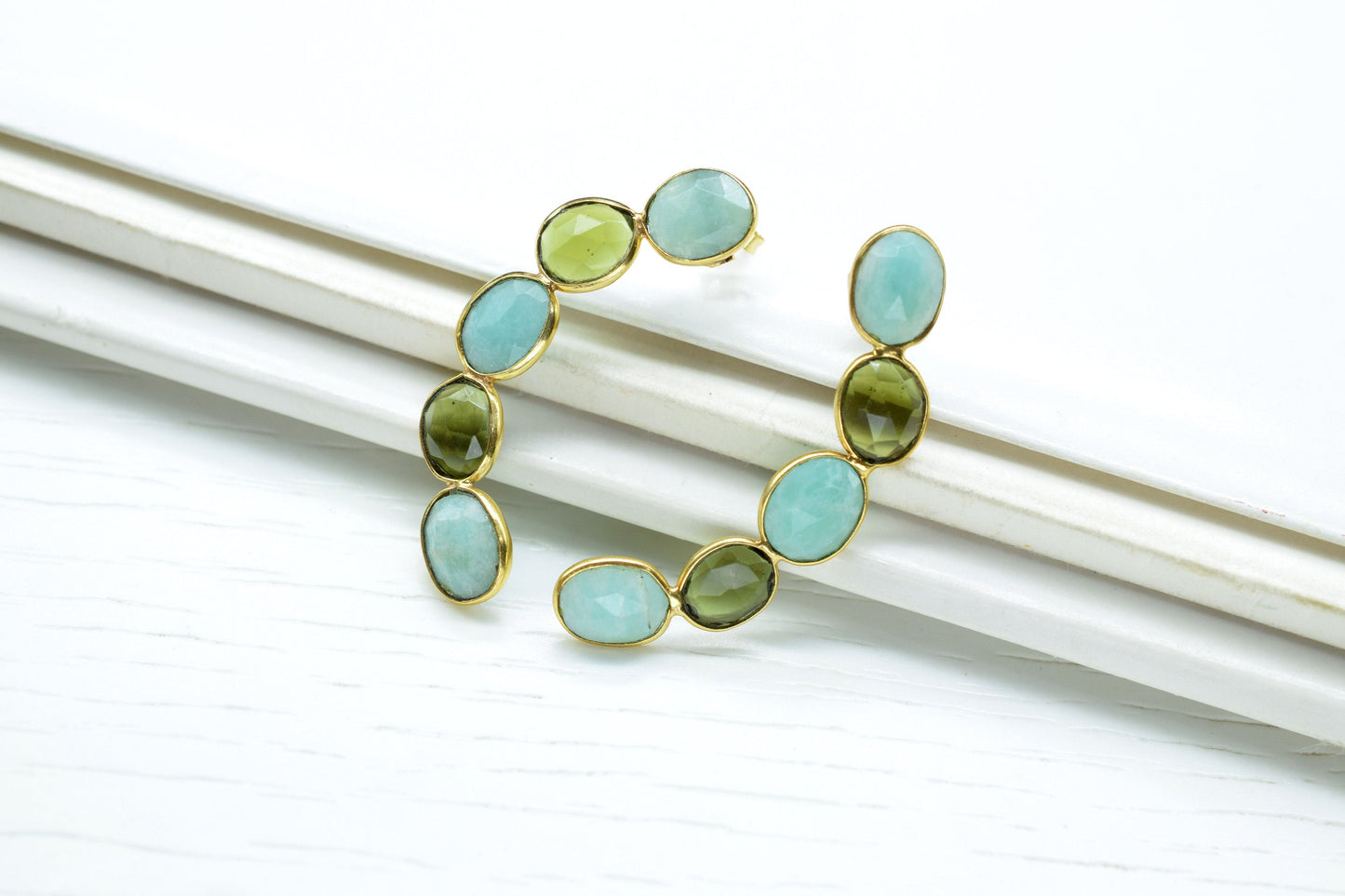 Gemstone Amazonite Earring/Bridal Earring/Gold Plated Earring/Women Earring/Green Tourmaline Earring/Amazonite Jewelry/Handmade Earring/Gift