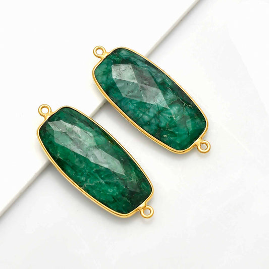 Emerald 14x28mm Bezel Charm connector,Rectangle Shape Gold Plated bezel,Gold Vermeil Bezel,Emerald jewelry making charm,Gold-Filled bezels