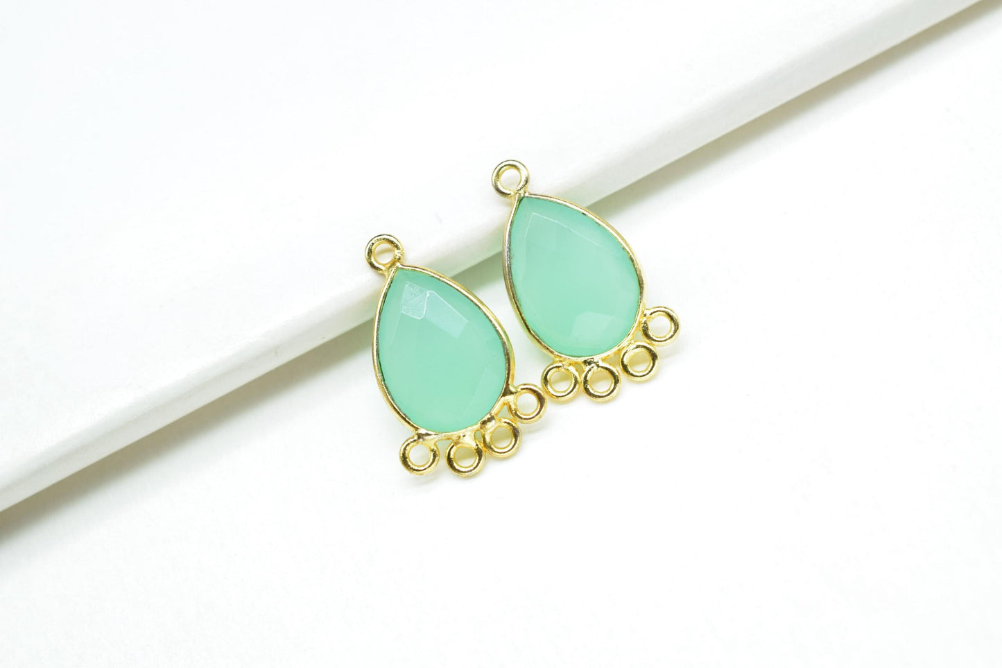 Aqua Chalcedony 10x14mm Teardrop Bezel Charm/Charms Connector/Handmade Jewellery Connectors/Gemstone Brass Component/Women Jewelry/Gift